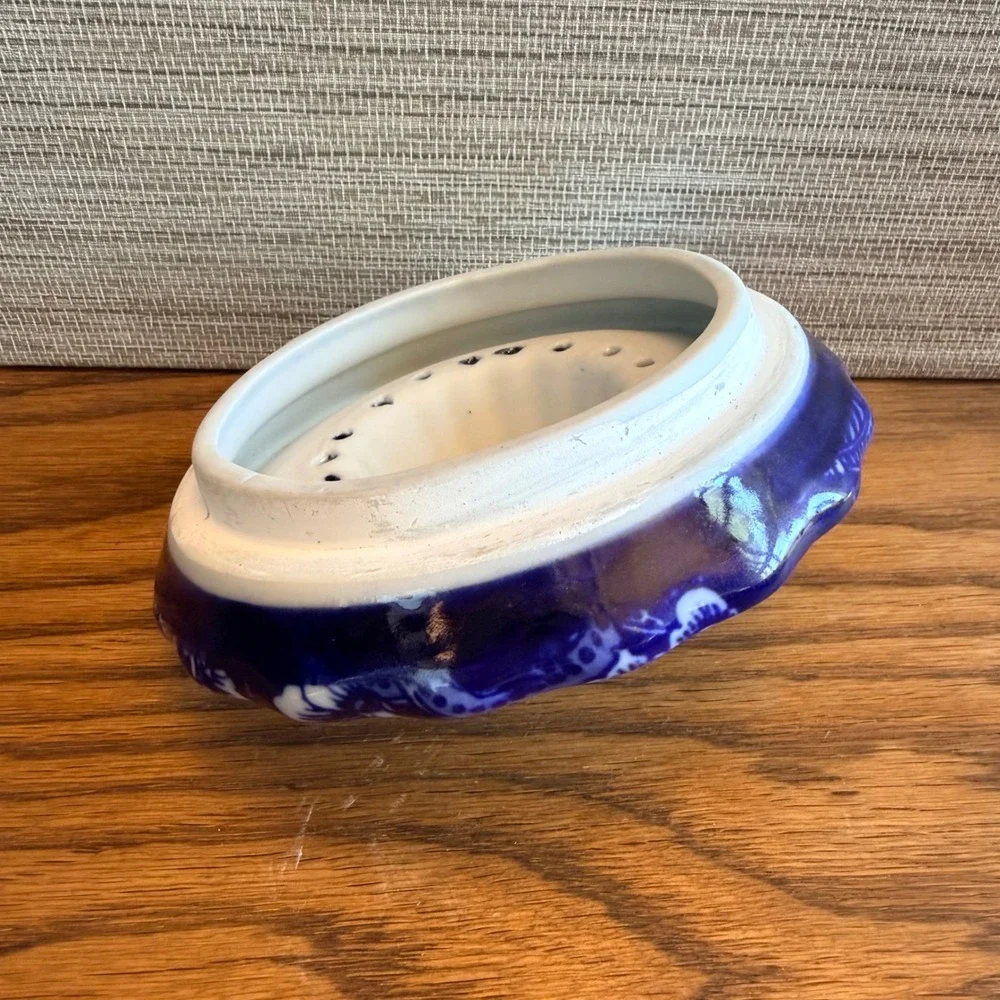 Victoria Ware Ironstone Flow Blue Style Juicer Reamer 2 Piece Set Floral 1990s